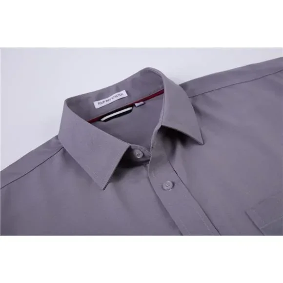 Mens Dress Shirt Wrinkle Free Regular Fit 4-Way Stretch Charcoal Shirts